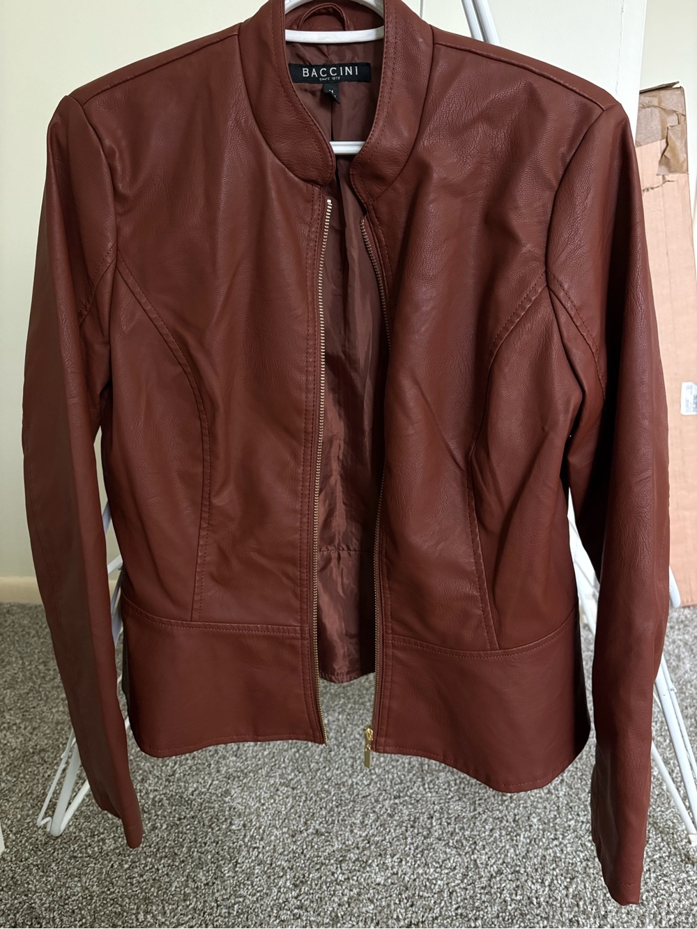Baccini Women's Chestnut Brown Faux Leather Zip Jacket